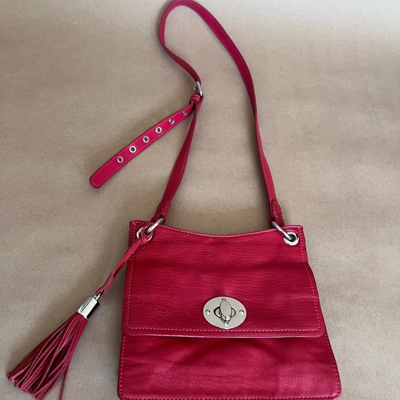 Clements Ribeiro Red Genuine Pebbled Leather Silver Hardware Crossbody Bag - Picture 2 of 11